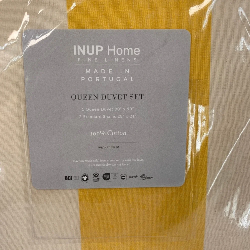 INUP Home Duvet Set Queen Yellow White Cotton Striped Portugal Bedding Bright